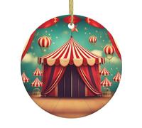 BROLEO Pendentif rond en céramique à suspendre en forme d'arbre de Noël vintage avec fond cirque - 7,4 cm équipé d'un cordon en fil doré durable