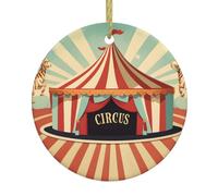 BROLEO Pendentif rond en céramique à suspendre en forme d'arbre de Noël vintage avec fond cirque - 7,4 cm équipé d'un cordon en fil doré durable