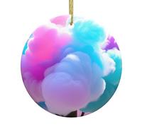 BROLEO Pendentif rond en céramique avec motif barbe à papa - 7,4 cm équipé d'un câble métallique doré durable pour l'accrocher facilement aux arbres de Noël