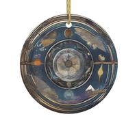BROLEO Pendentif rond en céramique avec motif de boussole de tarot - 7,4 cm équipé d'un câble métallique doré durable pour l'accrocher facilement aux arbres de Noël