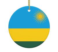 BROLEO Pendentif rond en céramique motif drapeau du Rwanda - 7,4 cm équipé d'une corde métallique dorée durable pour l'accrocher facilement aux arbres de Noël