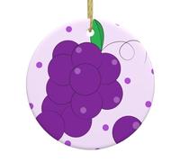 BROLEO Pendentif rond en céramique motif raisins de dessin animé - 7,4 cm équipé d'un câble métallique doré durable pour l'accrocher facilement aux arbres de Noël