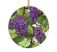 BROLEO Pendentif rond en céramique motif raisins violets et verts - 7,4 cm équipé d'une corde métallique dorée durable pour l'accrocher facilement aux arbres de Noël