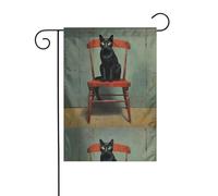 BROLEO Petit chat noir sur le tabouret imprimé mât drapeau extérieur cour décoration double face 30,5 x 45,7 cm