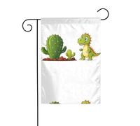 BROLEO Petit dinosaure à côté du cactus imprimé drapeau de jardin quatre saisons décoration cour 30,5 x 45,7 cm