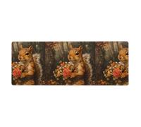 BROLEO Petit écureuil tenant des fleurs, tapis de souris extra large, clavier de jeu antidérapant, version épaisse, 30,5 x 80 cm