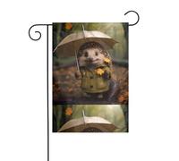 BROLEO Petit hérisson tenant un parapluie imprimé quatre saisons drapeau de jardin décoration cour 30,5 x 45,7 cm