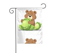 BROLEO Petit ours brun cueillant le chou impression mât de drapeau de jardin extérieur cour décoration mode 30,5 x 45,7 cm