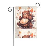 BROLEO Petit ours marron jouant de la batterie imprimé mât de drapeau extérieur décoration cour double face 30,5 x 45,7 cm