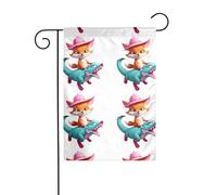 BROLEO Petit renard chevauchant un dragon volant imprimé mât de drapeau de jardin extérieur décoration tendance 30,5 x 45,7 cm