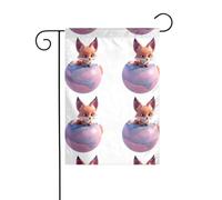 BROLEO Petit renard sur la planète rose - Mât de drapeau de jardin - Décoration de cour extérieure - Tendance - 30,5 x 45,7 cm