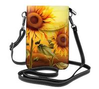 BROLEO Petit sac à bandoulière à rabat en cuir pour femme avec motif tournesol au coucher du soleil, imperméable et durable