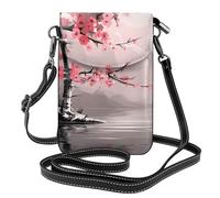 BROLEO Petit sac à bandoulière en cuir pour femme avec impression zen en bambou et fleurs de cerisier, imperméable et durable