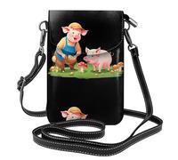BROLEO Petit sac à bandoulière en cuir pour femme avec motif cochon cueillant des champignons, imperméable et durable