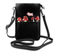 BROLEO Petit sac à bandoulière en cuir pour femme avec motif cochon sautant sur des champignons, imperméable et durable