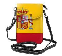 BROLEO Petit sac à main pour téléphone portable 19,3 x 12,4 cm avec imprimé drapeau espagnol pour femme, parfait pour la marche, le camping, noir