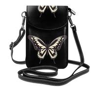BROLEO Petit sac à main pour téléphone portable 19,3 x 12,4 cm avec imprimé papillon creux en cuir pour femme, parfait pour la marche, le camping