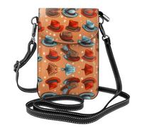 BROLEO Petit sac à main pour téléphone portable 19,3 x 12,4 cm avec motif chapeau de rodéo américain ouest imprimé chapeau de rodéo en cuir pour femme, parfait pour la marche, le camping