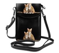 BROLEO Petit sac à main pour téléphone portable 19,3 x 12,4 cm I Love You imprimé chat léopard étui pour femme, parfait pour la marche, le camping