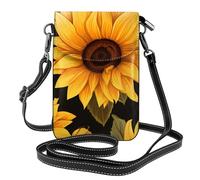 BROLEO Petit sac à main pour téléphone portable 19,3 x 12,4 cm, imprimé abeilles et tournesols, étui à rabat en cuir pour femme, parfait pour la marche, le camping