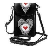 BROLEO Petit sac à main pour téléphone portable 19,3 x 12,4 cm, imprimé battements de cœur, étui à rabat en cuir pour femme, parfait pour la marche, le camping