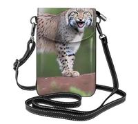 BROLEO Petit sac à main pour téléphone portable 19,3 x 12,4 cm, imprimé Bobcat sauvage, étui à rabat en cuir pour femme, parfait pour la marche, le camping