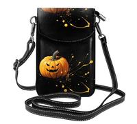 BROLEO Petit sac à main pour téléphone portable 19,3 x 12,4 cm - Imprimé citrouille - Étui à rabat en cuir pour femme, parfait pour la marche, le camping
