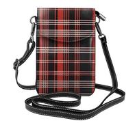 BROLEO Petit sac à main pour téléphone portable 19,3 x 12,4 cm, imprimé écossais rouge et noir, étui à rabat en cuir pour femme, parfait pour la marche, le camping