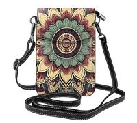 BROLEO Petit sac à main pour téléphone portable 19,3 x 12,4 cm, imprimé fleurs mandala, vintage, étui à rabat en cuir pour femme, parfait pour la marche, le camping