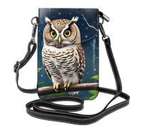 BROLEO Petit sac à main pour téléphone portable 19,3 x 12,4 cm, imprimé hibou la nuit, étui à rabat en cuir pour femme, parfait pour la marche, le camping