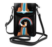 BROLEO Petit sac à main pour téléphone portable 19,3 x 12,4 cm, imprimé Little Fox At Rainbow Falls en cuir pour femme, parfait pour la marche, le camping