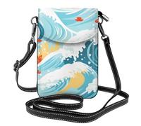 BROLEO Petit sac à main pour téléphone portable 19,3 x 12,4 cm, imprimé plage surf imprimé surf étui à rabat en cuir pour femme, parfait pour la marche, le camping