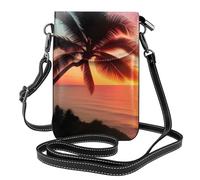 BROLEO Petit sac à main pour téléphone portable 19,3 x 12,4 cm, imprimé tropical hawaïen, palmier, océan, mer, coucher de soleil, étui en cuir pour femme, parfait pour la marche, le camping