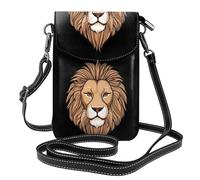 BROLEO Petit sac à main pour téléphone portable 19,3 x 12,4 cm Leonardo_Vision_XL_Lion_Head_1 Étui de téléphone à rabat en cuir imprimé pour femme, parfait pour la marche, le camping