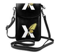 BROLEO Petit sac à main pour téléphone portable 19,3 x 12,4 cm, lettres et papillons mélangés en un seul imprimé, étui à bandoulière en cuir pour femme, parfait pour la marche, le camping