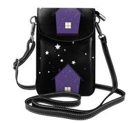 BROLEO Petit sac à main pour téléphone portable 19,3 x 12,4 cm Little Purple House Under The Starry Sky Prints Étui à rabat en cuir pour femme, parfait pour la marche, le camping