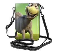 BROLEO Petit sac à main pour téléphone portable 19,3 x 12,4 cm - Motif âne de dessin animé - Étui à rabat en cuir pour femme, parfait pour la marche, le camping, noir