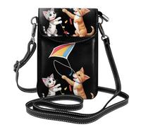 BROLEO Petit sac à main pour téléphone portable 19,3 x 12,4 cm, motif cerf-volant imprimé chaton et chiot - Étui à rabat en cuir pour femme, parfait pour la marche, le camping