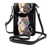 BROLEO Petit sac à main pour téléphone portable 19,3 x 12,4 cm, motif chaton, imprimé loisirs, étui à rabat en cuir pour femme, parfait pour la marche, le camping