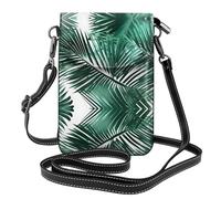 BROLEO Petit sac à main pour téléphone portable 19,3 x 12,4 cm, motif feuille de palmier transparent, étui à rabat en cuir pour femme, parfait pour la marche, le camping