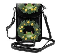 BROLEO Petit sac à main pour téléphone portable 19,3 x 12,4 cm Motif grenouille dans une couronne Étui à rabat en cuir pour femme, parfait pour la marche, le camping