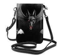 BROLEO Petit sac à main pour téléphone portable 19,3 x 12,4 cm, motif loup avec ailes de chauve-souris, étui à rabat en cuir pour femme, parfait pour la marche, le camping