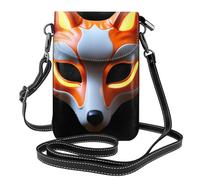 BROLEO Petit sac à main pour téléphone portable 19,3 x 12,4 cm, motif masque de renard ardent, étui à rabat en cuir pour femme, parfait pour la marche, le camping