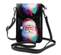 BROLEO Petit sac à main pour téléphone portable 19,3 x 12,4 cm, motif peinture à l'encre du Père Noël, étui à rabat en cuir pour femme, parfait pour la marche, le camping