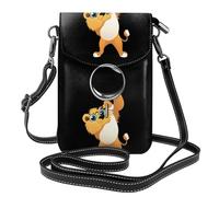 BROLEO Petit sac à main pour téléphone portable 19,3 x 12,4 cm, motif petit lion étudiant une loupe, étui à rabat en cuir pour femme, parfait pour la marche, le camping
