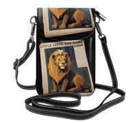 BROLEO Petit sac à main pour téléphone portable 19,3 x 12,4 cm, motif petit lion sur papier journal, étui à rabat en cuir pour femme, parfait pour la marche, le camping