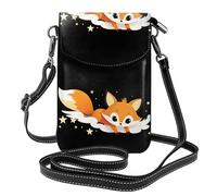 BROLEO Petit sac à main pour téléphone portable 19,3 x 12,4 cm Motif petit renard volant dans le ciel étoilé Étui à rabat en cuir pour femme, parfait pour la marche, le camping