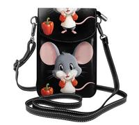 BROLEO Petit sac à main pour téléphone portable 19,3 x 12,4 cm, motif petite souris mangeant du poivre, étui à rabat en cuir pour femme, parfait pour la marche, le camping