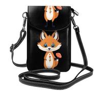 BROLEO Petit sac à main pour téléphone portable 19,3 x 12,4 cm, motif petites fleurs rouges, champignons, renard, étui à rabat en cuir pour femme, parfait pour la marche, le camping