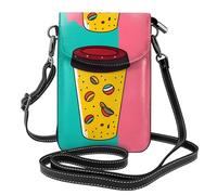 BROLEO Petit sac à main pour téléphone portable 19,3 x 12,4 cm, motif tasse des années 90, étui à rabat en cuir pour femme, parfait pour la marche, le camping
